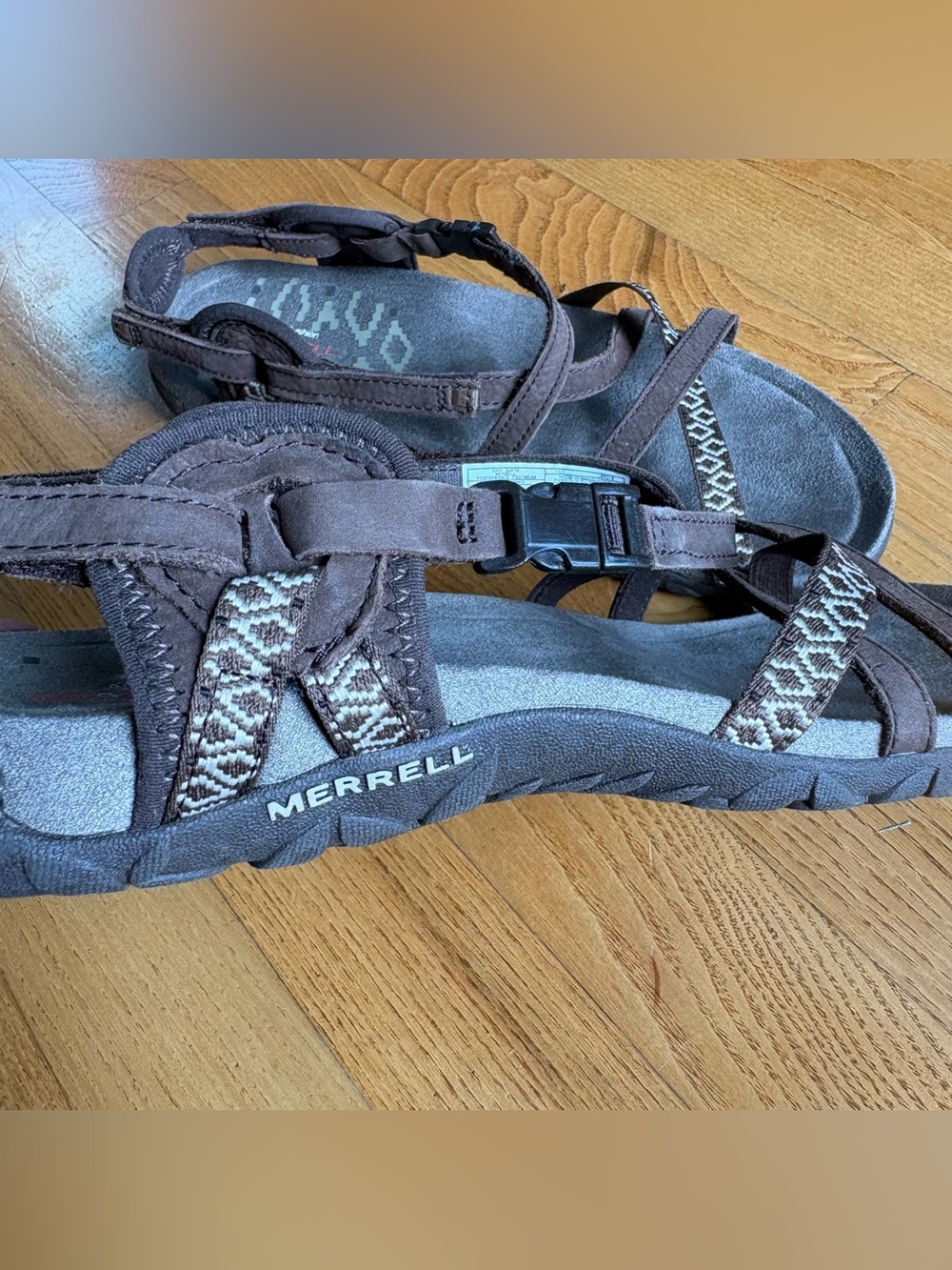 Merrell Terran Lattice II sandals Dark Earth Brown Beige leather Women Size 9 40 - Picture 4 of 11